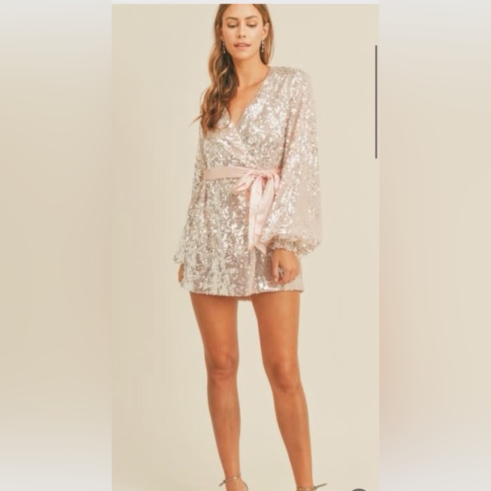 Pale pink sequin wrap dress size large